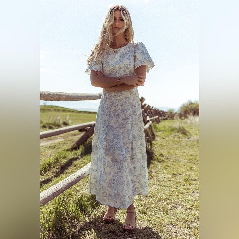 Bohme Light Blue Floral Long Sleeve Dress